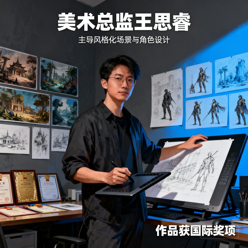 美术总监王思睿，主导风格化场景与角色设计，作品获国际奖项